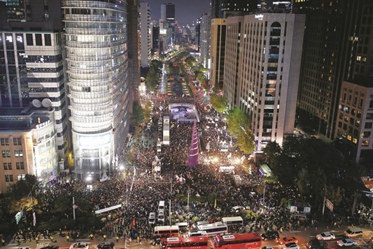 A birdu2019s eye view of the rally last night in central Seoul.