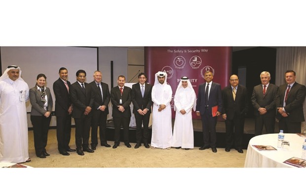 Akbar al-Baker, Captain Abdulrahman al-Hammadi, director of Air Safety Department at Qatar Civil Aviation Authority, Ashish Jain and other guests at the airlineu2019s first annual u201cPriority 1u201d safety and security conference.