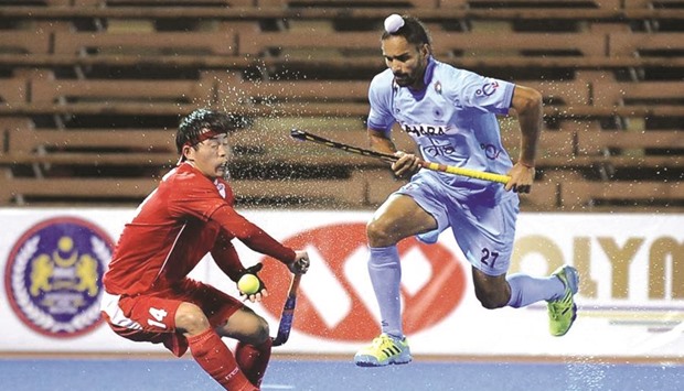 Action from Asian Champions Trophy semi-final between India and South Korea yesterday.
