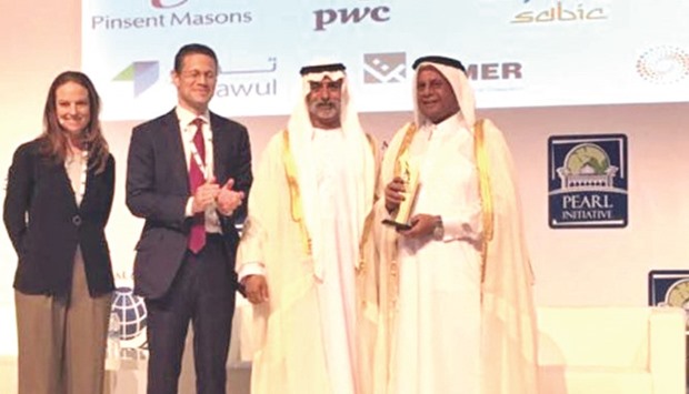 HE al-Attiyah being honoured at the u201cExecutive dialogueu201d organised by the Pearl Initiative and UN Global Compact 2nd Regional Forum in Dubai recently.