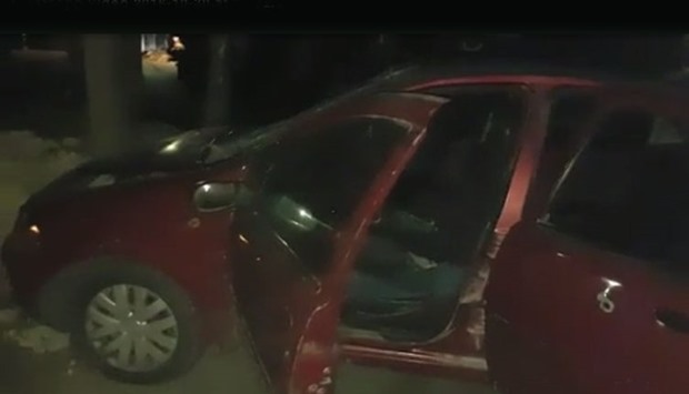 Image grab from a video posted online showing the car alleged to be used for ramming