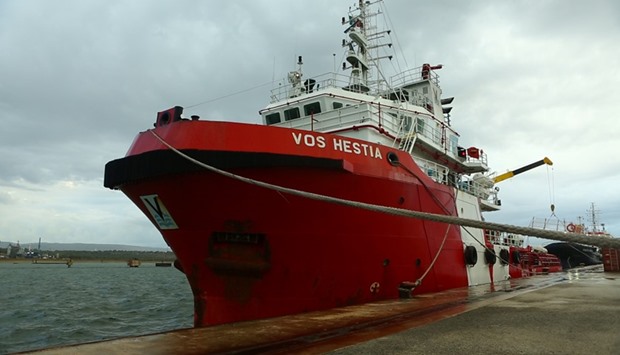 The Vos Hestia search and rescue ship, operated by charity Save The Children, arrived at the Sicilian port of Catania.