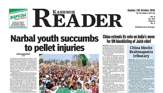 The order said the Kashmir Reader ,contains such material and content which tends to incite acts of violence and disturb public peace and tranquility,.