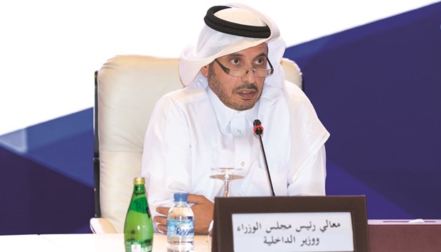 HE the Prime Minister and Interior Minister Sheikh Abdullah bin Nasser bin Khalifa al-Thani speaks during an interaction with heads of listed companies on the Qatar Stock Exchange.