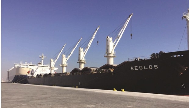 A bulk grain ship at Hamad Port. January 14, 2016 file picture.