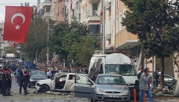 A suspected car bomb  exploded near a police station in Istanbul