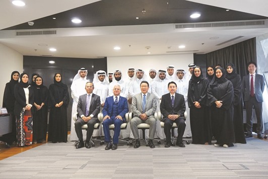 Some of the Japan-bound Qatari young leaders with dignitaries.