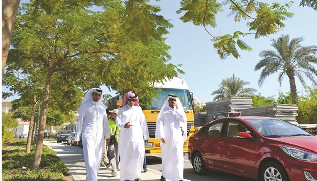 From left: Ahmed al-Hemaidi, Dr Thani al-Kuwari, and Dr Mohamed al-Kuwari lead an inspection of the key sporting and fan facilities for the UCI Road World Championships Doha 2016 beginning today.