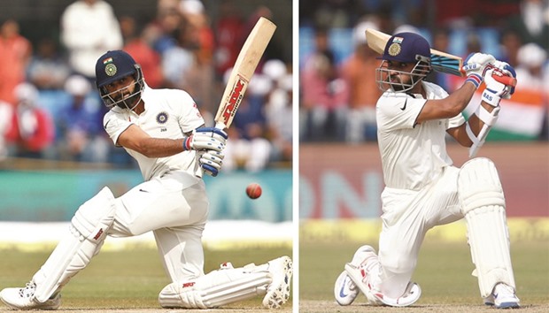 Indian skipper Virat Kohli and Ajinkya Rahane (right) added 365 runs for the fourth wicket to help India post a big total. (AFP)