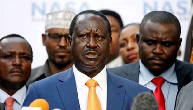 Kenyan opposition leader Raila Odinga speaks during a news conference in Nairobi on Tuesday.