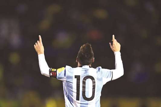 Lionel Messi celebrates scoring against Ecuador on Tuesday.
