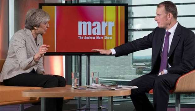 Prime Minister Theresa May appears on the BBC's Andrew Marr Show, during the Conservative Party Conference, in Manchester on Sunday.