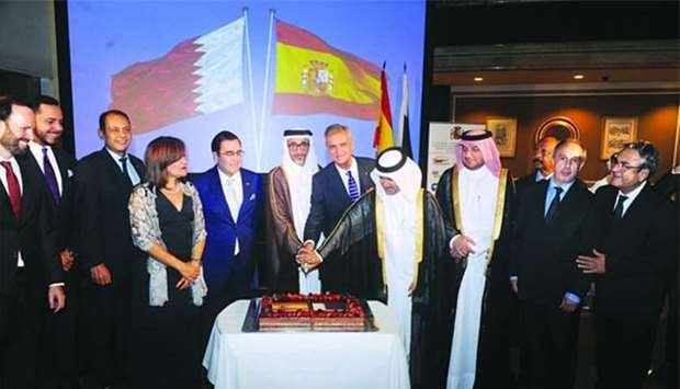 Spanish Ambassador Ignacio Escobar led a cake cutting ceremony to mark Spanish National Day in Doha on Thursday. He was joined by Qataru2019s Minister of Culture and Sports HE Salah bin Ghanem bin Nasser al-Ali, HE the Secretary General of the Ministry of Foreign Affairs Dr Ahmed bin Hassan al-Hammadi, and Ministry of Foreign Affairs' Chief of Protocol Ibrahim Yousif Abdullah Fakhro. PICTURE: Shemeer Rasheed.