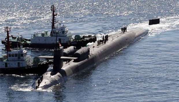 The USS Michigan, a nuclear-powered US Navy submarine, arrives in Busan on Friday.