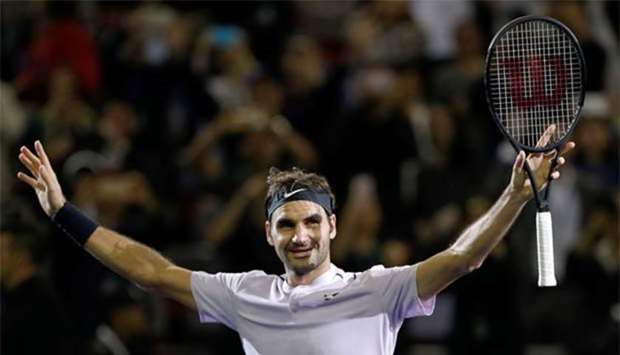 Roger Federer celebrates his win against Rafael Nadal in Shanghai on Sunday.