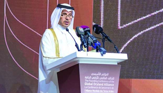 HE Prime Minister and Interior Minister Sheikh Abdullah bin Nasser bin Khalifa al-Thani speaking at the founding conference of the Global Dryland Alliance.
