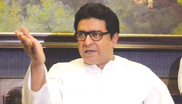 MNS chief Raj Thackeray gestures as he addresses a press conference in Mumbai yesterday.