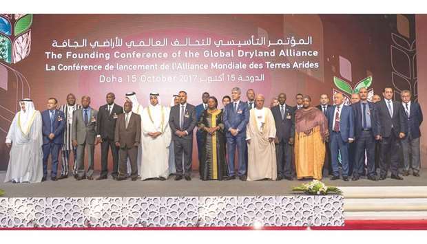 HE the Prime Minister and Interior Minister Sheikh Abdullah bin Nasser bin Khalifa al-Thani along with the representatives of the countries that signed the founding treaty of the GDA.