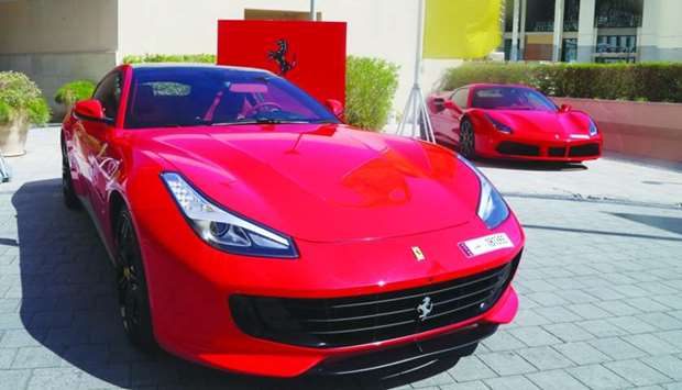 The Ferrari 488 and GTC4Lusso in the parking area of Al Sultan Brahim restaurant in Doha. PICTURES: Jayam Orma