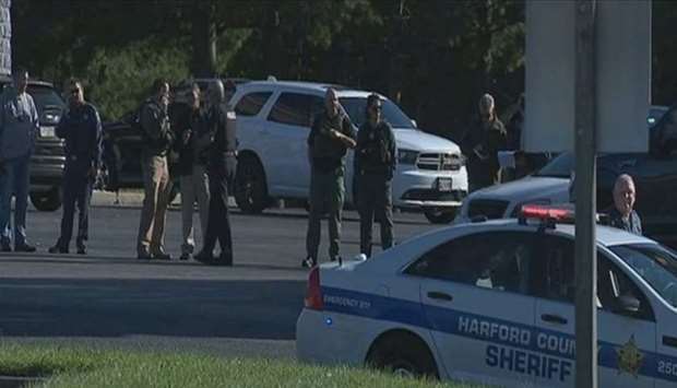 Police at the business park in Harford County, Maryland, after the shooting.