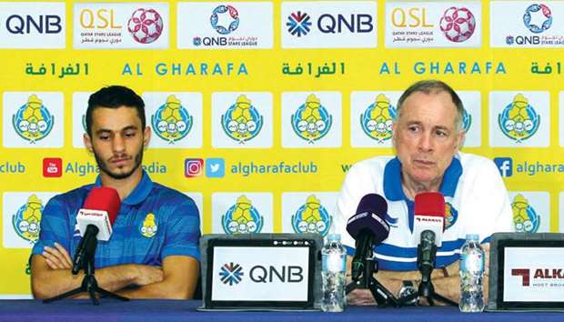 Al Gharafau2019s head coach Jean Fernandez (right) speaks during a press conference yesterday. PICTURE: Othman Iraqi