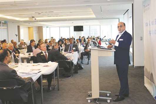 Seetharaman delivers a presentation during a knowledge sharing session titled u2018Qatar-Canada Bilateral Opportunitiesu2019 held recently in Toronto.