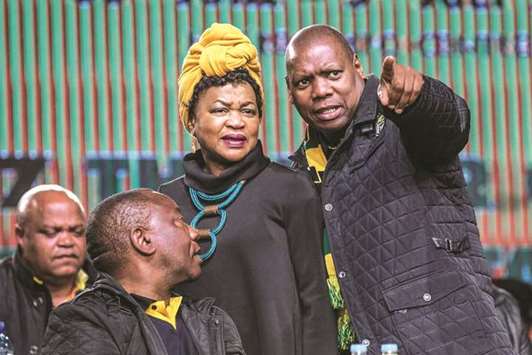 South African Parliament speaker Baleka Mbete (left) with African National Congress Treasury General Zweli Mkhize at an ANC conference in Johannesburg.