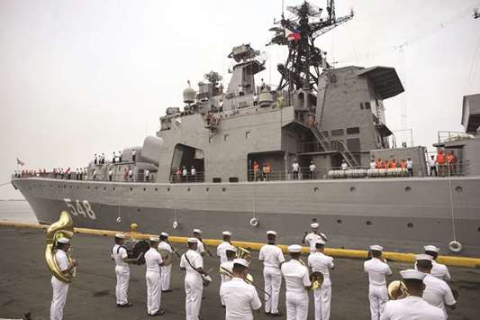 Russian anti-submarine ship Admiral Panteleyev is docked at the port of Manila yesterday.