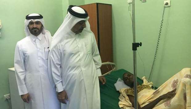 Qatar's ambassador to Sudan Rashid bin Abdulrahman al-Nuaimi visiting the injured Somalis who were taken to Khartoum for treatment following the attacks in the Somali capital.