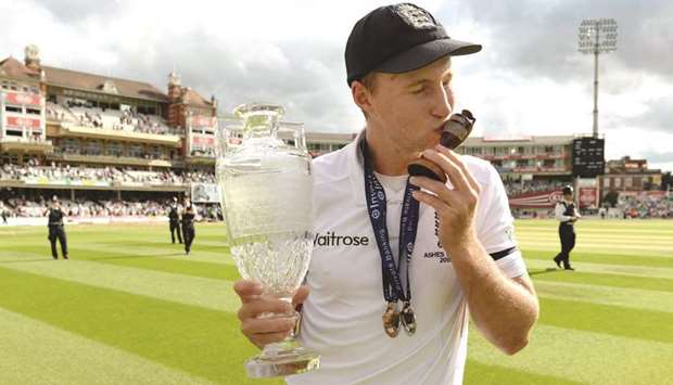 File photo of Joe Root celebrating winning the Ashes in 2015.