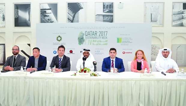 Meshal al-Shamari, director, QGBC (right) with the officials of sponsoring organisations at the press conference. PICTURE: Noushad Thekkayil