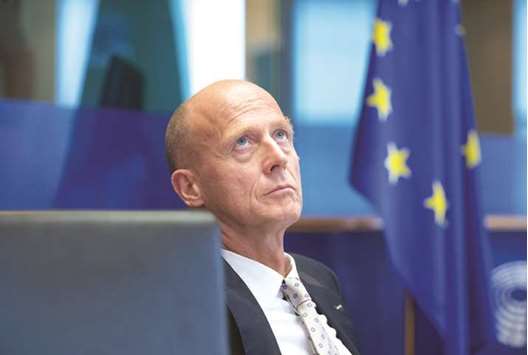 Airbus CEO Tom Enders looks on during the European Union Aeronautics Conference inside the European Parliament building in Brussels on October 18. Enders has urged Airbus staff to keep calm in the face of French reports of falling sales and internal and external corruption investigations.