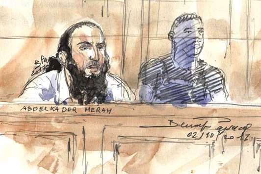 A court sketch made yesterday shows Abdelkader Merah during his trial.