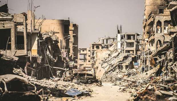 A general view of heavily damaged buildings in Raqqa, after the Islamic State group was expelled from the northern city.