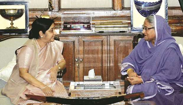 Bangladesh Prime Minister Sheikh Hasina during a meeting with the visiting Indiau2019s External Affairs Minister Sushma Swaraj in Dhaka yesterday.