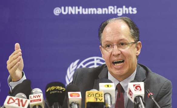 UN Special Rapporteur on Transitional Justice Pablo de Greiff takes part in a press conference in Colombo yesterday.