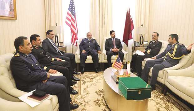 Chief of Staff of the Armed Forces of Qatar Air Marshal Ghanim bin Shaheen al-Ghanim and Qataru2019s ambassador to the US Sheikh Meshal bin Hamad al-Thani at the new headquarters of the Qatari military attacheu2019s office in Washington DC yesterday.