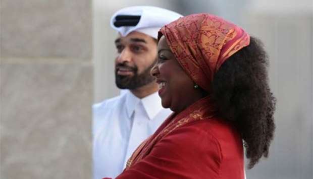 Fatma Samoura with SC secretary-general Hassan al-Thawadi. (Picture courtesy of sc.qa).