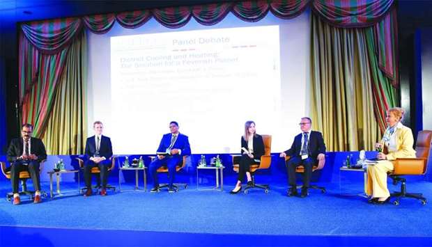 Sweden's ambassador to Qatar Ewa Polano (right) speaking at a panel discussion in a conference on heating and cooling yesterday. PICTURES: Jayaram