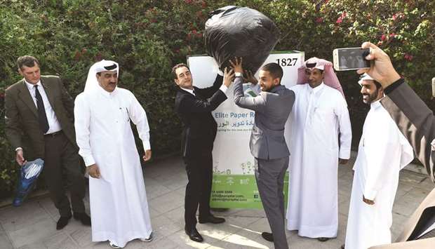 French ambassador Eric Chevallier leads the launching of the embassyu2019s recycling initiative at his residence in Doha recently. PICTURE: Othman al-Samarraee