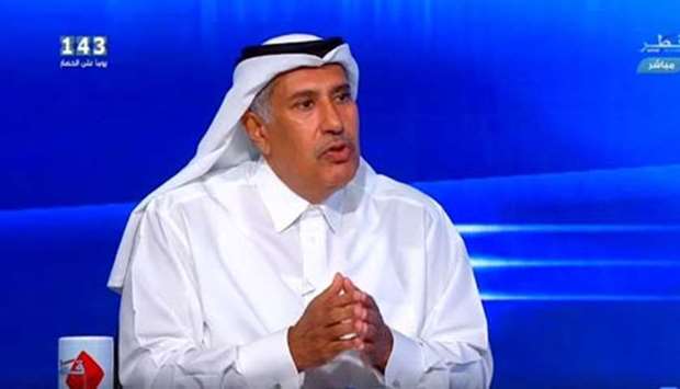 Sheikh Hamad bin Jassim bin Jabor al-Thani speaking during an interview with Qatar TV on Wednesday.