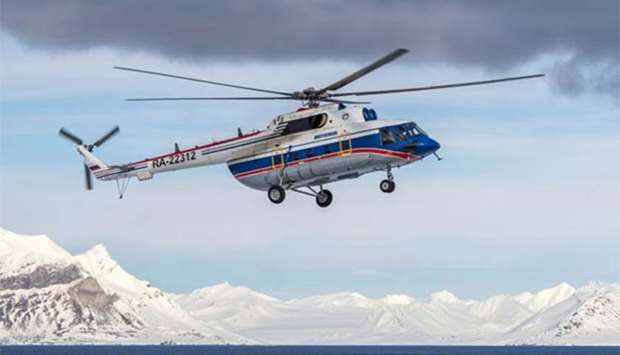 The Russian-made Mil Mi-8 helicopter, that went missing with eight people aboard off the coast of the Arctic Svalbard archipelago, is seen in this file photo.