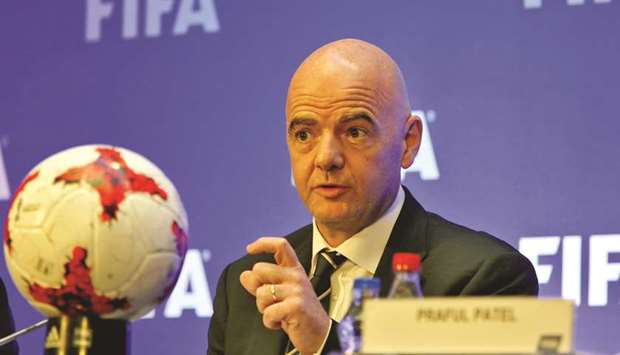 FIFA President Gianni Infantino speaks after a FIFA Council meeting in Kolkata, India, yesterday. (Reuters)