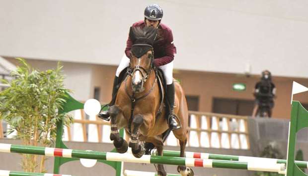 Mohamed Taleb al-Saaq astride Diamond Delemma in action during the second leg of Hathab equestrian series at Al Shaqab yesterday. PICTURES: Lotfi Garsi
