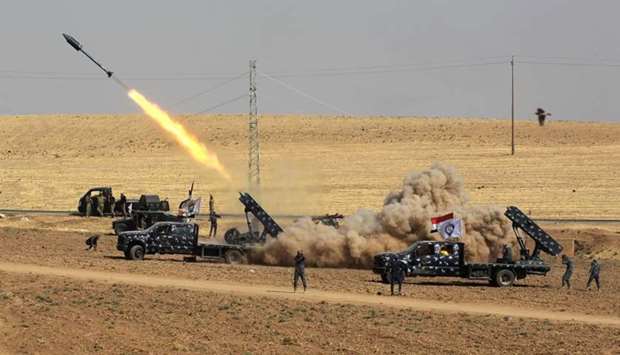 Rockets being launched from Iraqi security forces' against Kurdish Peshmerga positions in the area of Faysh Khabur, which is located on the Turkish and Syrian borders in the Iraqi Kurdish autonomous region. Picture taken on October 26, 2017