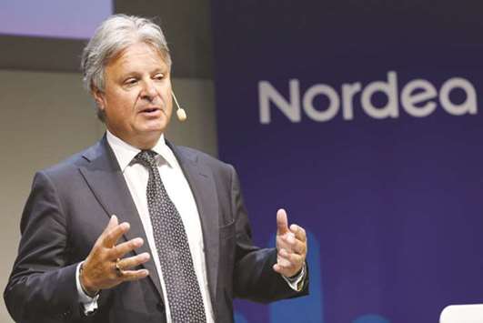 Nordea Bank CEO Casper von Koskull gestures as he speaks during an earnings news conference in Stockholm on July 20. u201cIf somebody says, where are we, or where are banks, 10 years from now, banks could easily have half what they have today,u201d in terms of personnel, Koskull said in an interview in London.