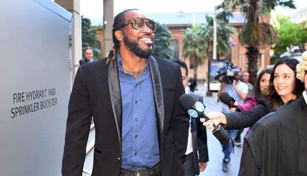 West Indies cricketer Chris Gayle leaving the New South Wales Supreme Court in Sydney on October 23, 2017
