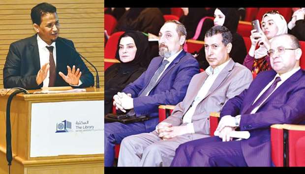 Dr Mohamed al-Shankiti delivering the lecture. RIGHT: Dignitaries at the symposium.