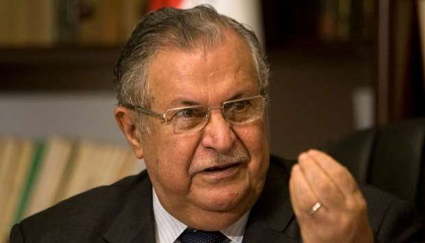 Jalal Talabani speaks during an interview with Reuters in Baghdad in this August 25, 2009 picture.
