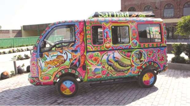 A van painted by truck artist Haider Ali at the Sarhad Museum of Peace near the Indo-Pak border.